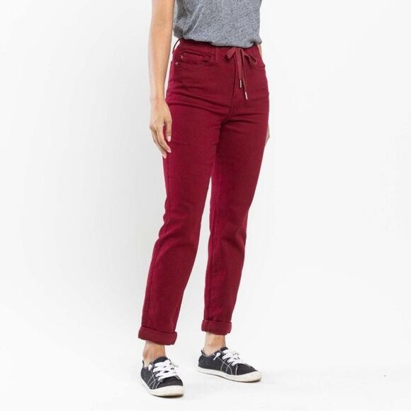 Judy Blue Scarlet Red High Waist Pull On Double Cuff Jogger Size 14 W - Picture 10 of 16